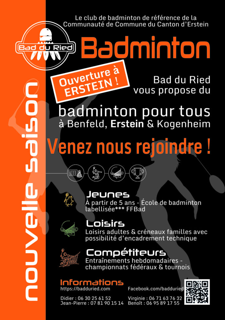 Rentrée 2023/24 pour le badminton à Erstein, Benfeld et Kogenheim